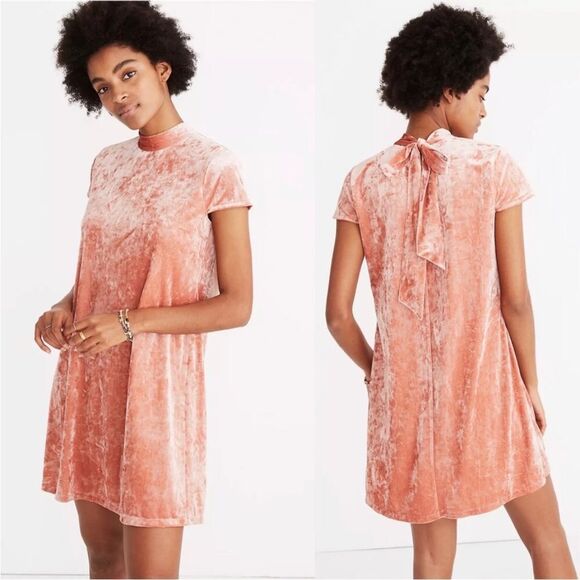 MADEWELL | Crushed Velvet Peach Mock Neck Cap Sleeve Dress Women’s Size X-Small - Picture 1 of 11